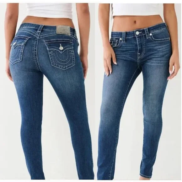 True Religion Jodie Blue Skinny Jeans with Diamond Buttons Size 30 - Picture 1 of 15